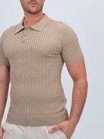 Tricou polo din tricot subțire cu model torsade - imagine 2