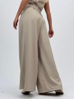 Pantalon wide leg cu șnur și floare - imagine 4
