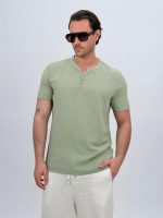 Tricou din in cu guler tunică - imagine 12