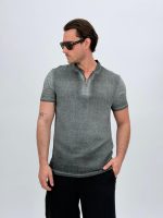 Tricou din in cu guler tunică și nasturi - imagine 6