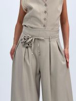 Pantalon wide leg cu șnur și floare - imagine 5