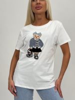 Tricou din bumbac cu model urs brodat - imagine 2