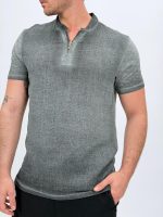 Tricou din in cu guler tunică și nasturi - imagine 7