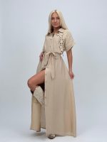 Rochie lungă tip cămașă cu broderie - imagine 8