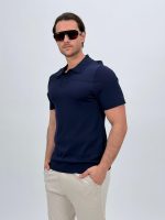 Tricou polo din tricot subțire cu model la piept - imagine 6