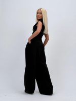 Pantalon wide leg cu pense și cordon - imagine 12