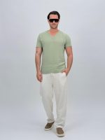 Tricou din in cu decolteu în V și nasturi - imagine 14