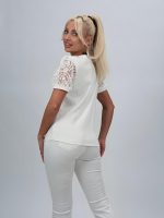 Tricou din bumbac cu ștrasuri și mâneci din tulle - imagine 5