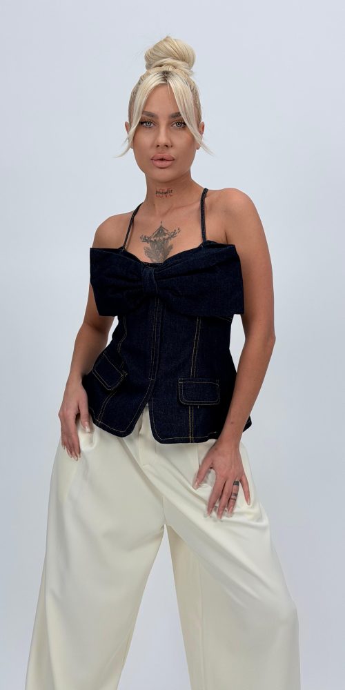 Top din denim cu fundă