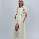 Rochie lungă tip cămașă cu broderie