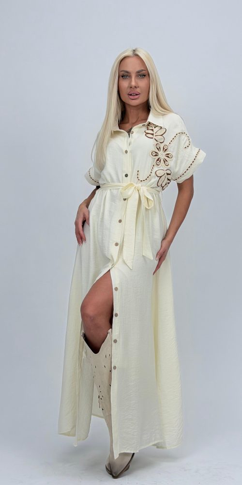 Rochie lungă tip cămașă cu broderie