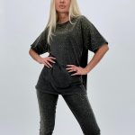 Tricou din bumbac oversized cu ștrasuri