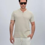 Tricou din in cu guler tunică