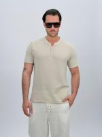 Tricou din in cu guler tunică