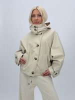 Jachetă din fâș oversized cu glugă detașabilă - imagine 3