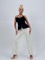 Top din denim cu fundă - imagine 7