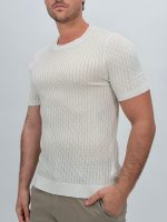 Tricou din tricot cu model torsade - imagine 2