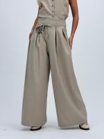 Pantalon wide leg cu șnur și floare - imagine 2