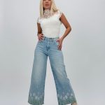 Jeans | Blug Wide leg cu broderie
