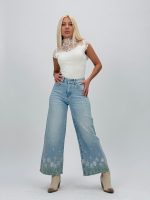 Jeans | Blug Wide leg cu broderie