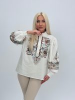 Cămașă cu guler tunică și broderie color - imagine 2