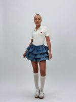 Fustă scurtă din denim cu volane