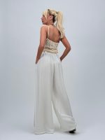 Pantalon larg cu pense și cordon în talie - imagine 6