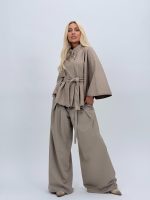 Poncho cu cordon în talie - imagine 10