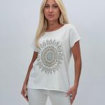 Tricou din bumbac cu model pene