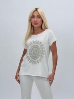 Tricou din bumbac cu model pene