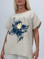 Bluză din in cu imprimeu floare - imagine 7