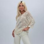 Bluză din tricot cu model romb perforat
