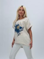 Bluză din in cu imprimeu floare - imagine 6