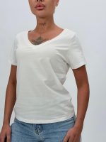 Tricou basic din bumbac cu decolteu în V - imagine 3