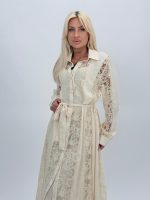 Rochie lungă tip cămașă cu dantelă - imagine 4