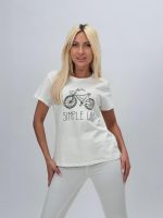 Tricou din bumbac cu imprimeu și ștrasuri