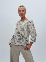 Bluză din bumbac cu imprimeu gri