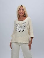 Bluză din tricot raglan și imprimeu fluture - imagine 2