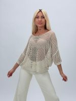Bluză din tricot perforat cu adaos de in - imagine 2
