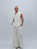 Cămașă din bumbac cu broderie bej - imagine 5