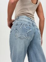 Jeans | Blug drept albastru cu model stea la buzunar - imagine 7