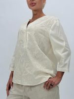 Bluză din bumbac cu broderie și nasturi - imagine 2