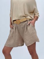 Pantalon scurt din in cu curea - imagine 16