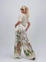 Pantalon oversized din satin cu imprimeu - imagine 13