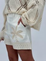 Pantalon scurt din in cu broderie - imagine 4