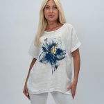 Bluză din in cu imprimeu floare