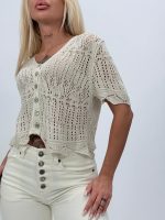 Cardigan din tricot cu adaos de in și mânecă scurtă - imagine 3