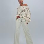 Jeans | Blug Wide leg alb cu butoni argintii