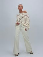 Jeans | Blug Wide leg alb cu butoni argintii