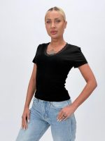 Tricou cu decolteu în V și dantelă - imagine 18